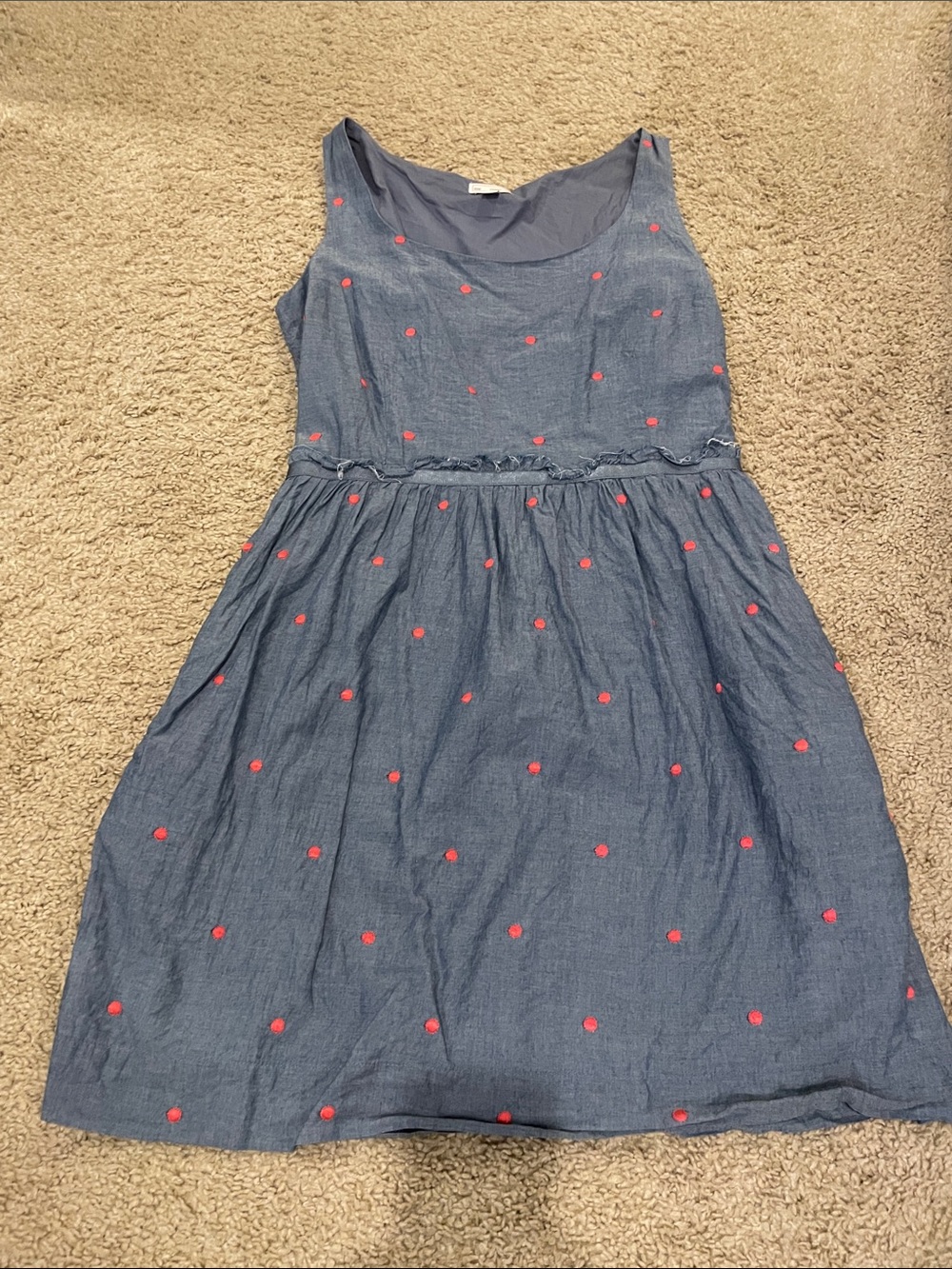 GAP Blue Chambray Dress with Pink Dot Accents- with pockets